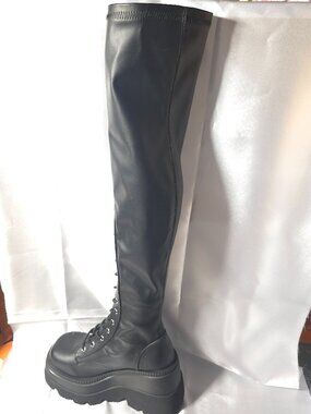 Demonia Shaker - 374 Thigh High Matte Black Platform Wedge Boot NWOB